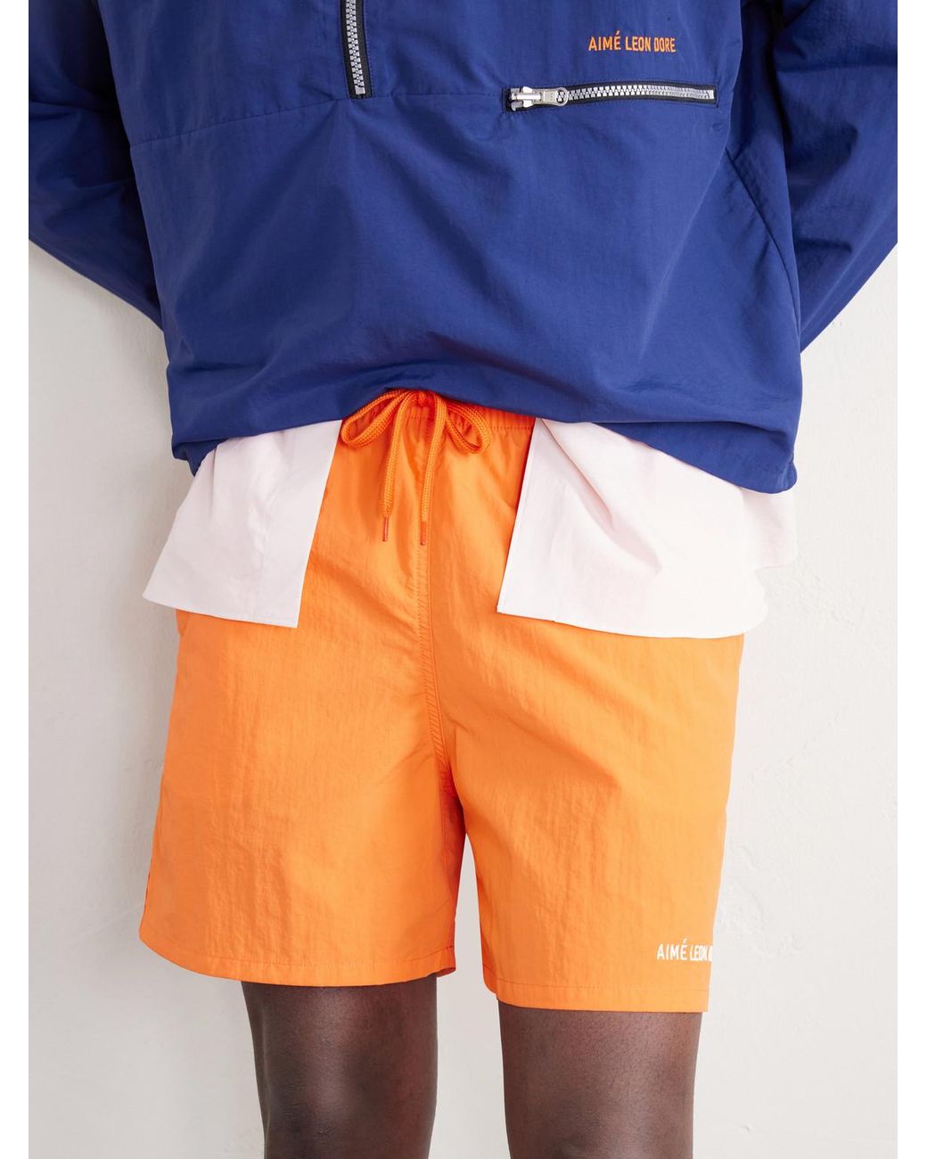 Aimé Leon Dore Orange Straight-Leg Logo-Embroidered Shell Drawstring Shorts for men