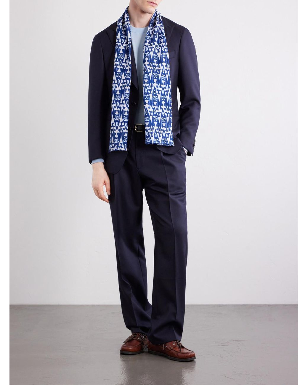 Anderson & Sheppard Blue Printed Cotton-Voile Scarf for men