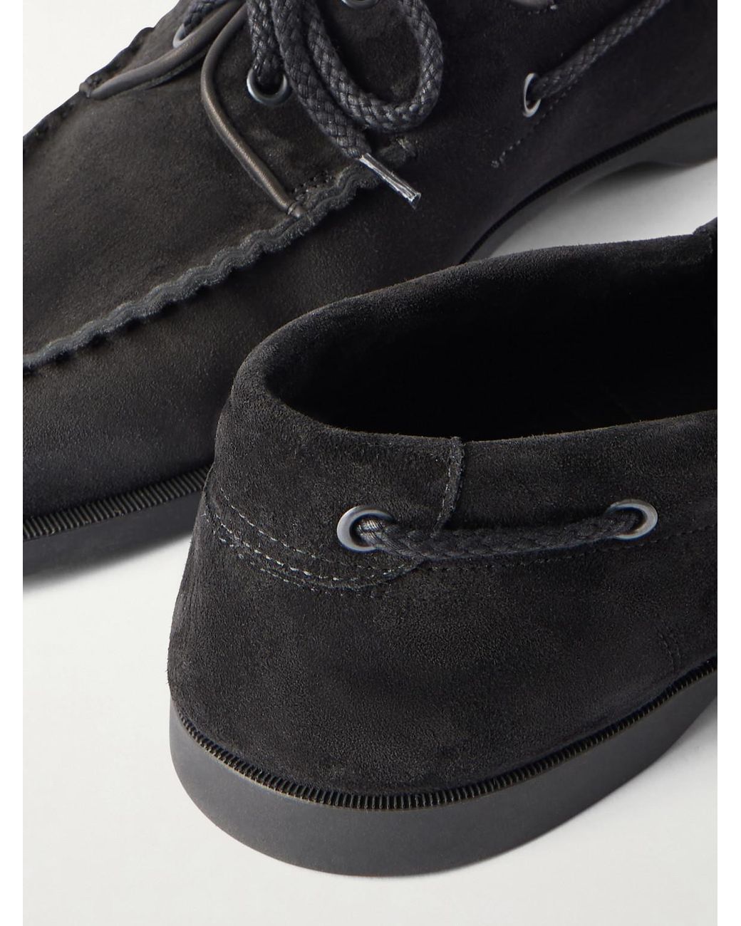 John Lobb Black Foil Suede Boat Shoes for men