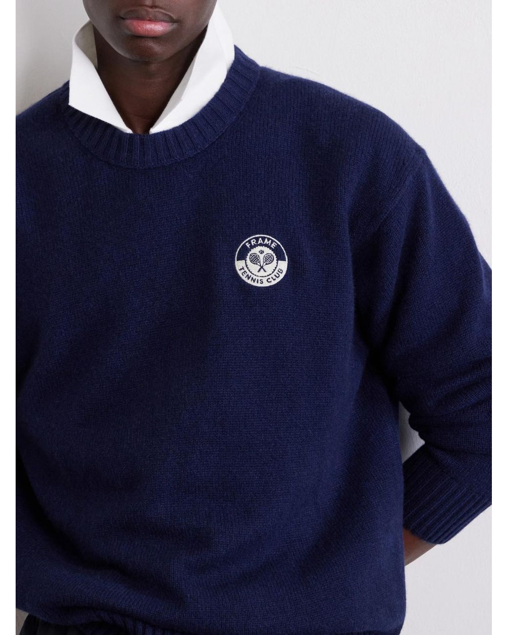 FRAME Blue Logo-Embroidered Cashmere Sweater for men