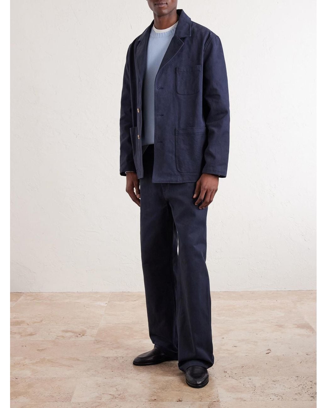 De Bonne Facture Blue Traveler Cotton-Twill Suit Jacket for men