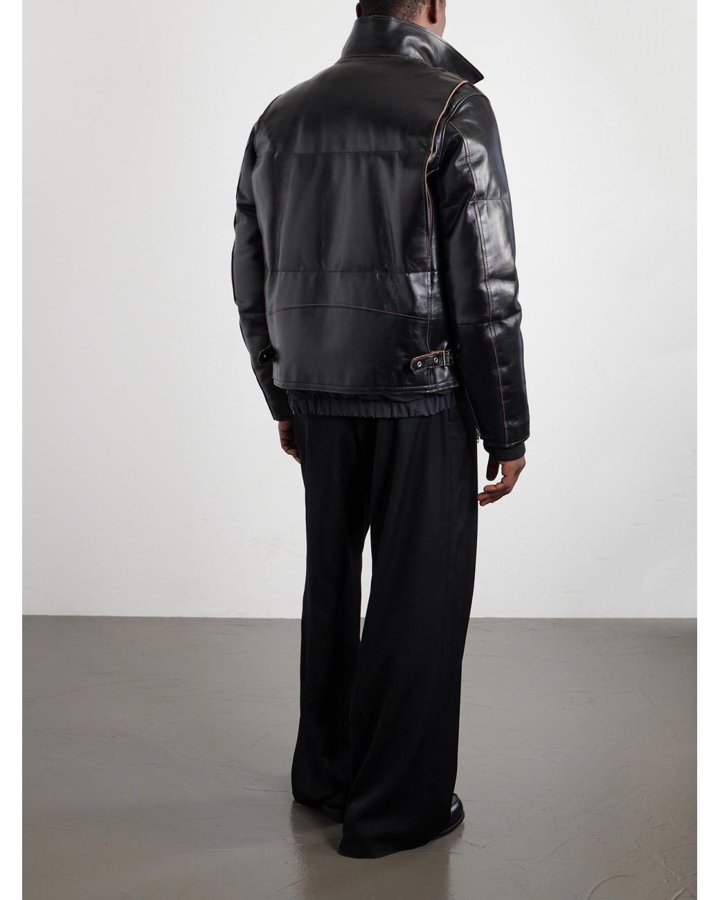Sacai Black Leather Down Jacket for men