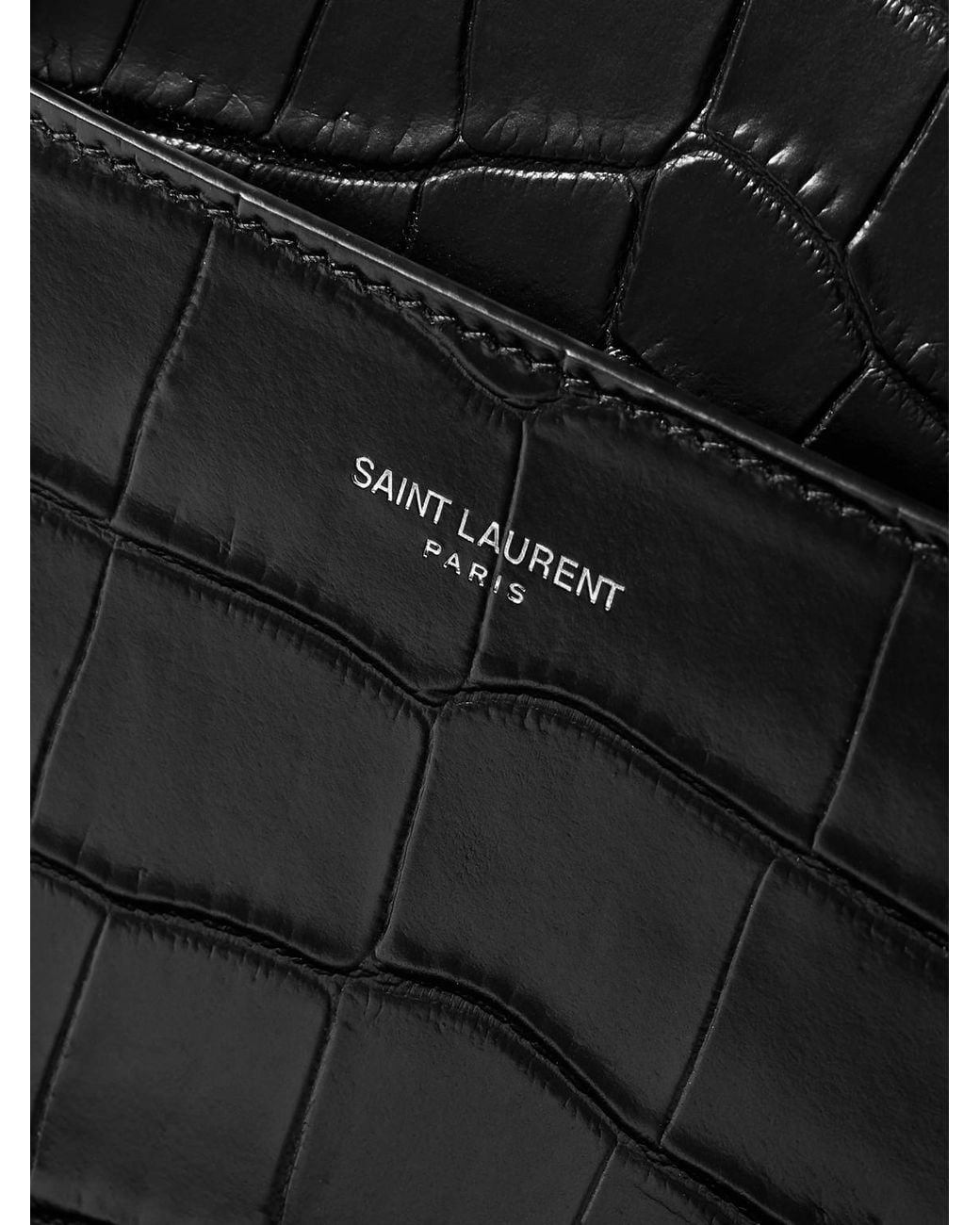 Saint Laurent Black Croc-Effect Leather Briefcase for men