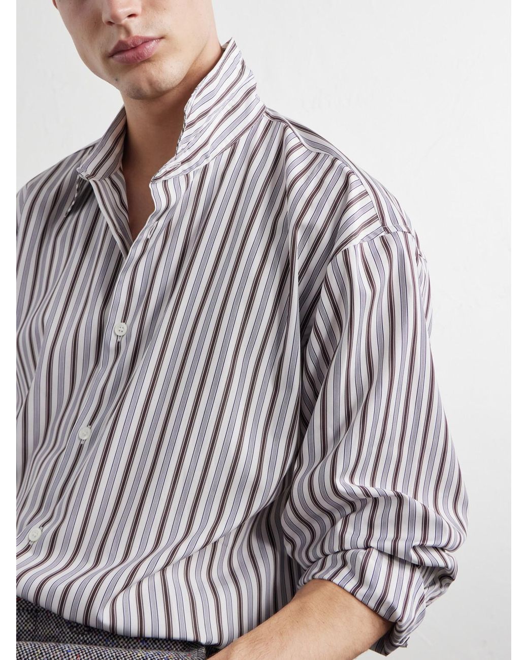Dries Van Noten White Croom Striped Cotton-Poplin Shirt for men