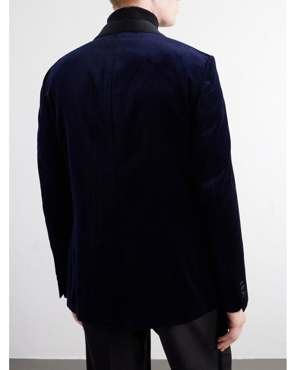 Mr P. Blue Satin-Trimmed Cotton And Silk-Blend Velvet Tuxedo Jacket for men