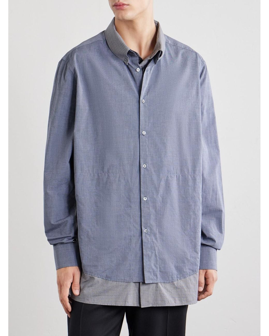 Maison Margiela Blue Double Checked Cotton-Poplin Shirt for men
