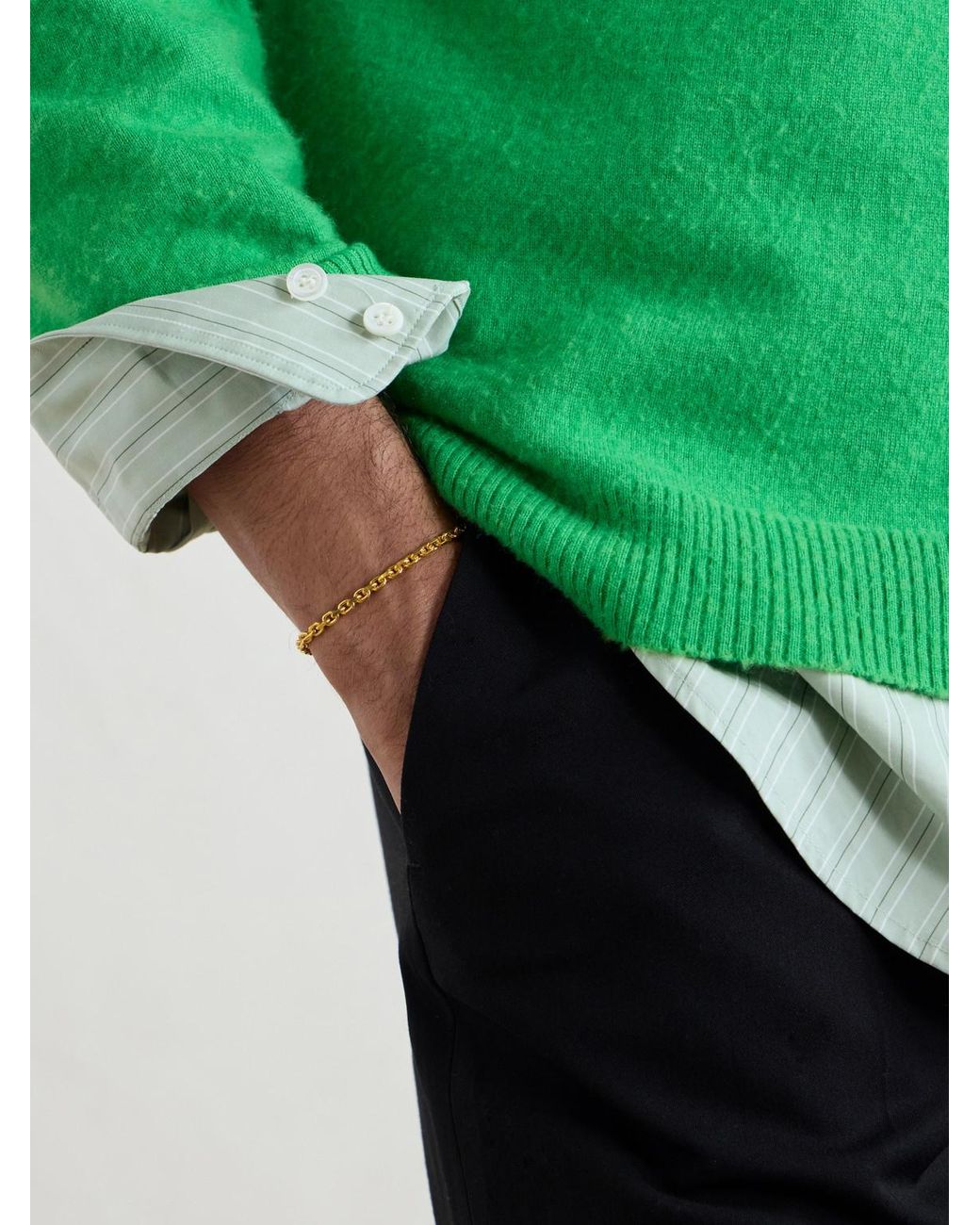 Mikia Natural Gold-plated Sterling Silver Emerald Chain Bracelet for men