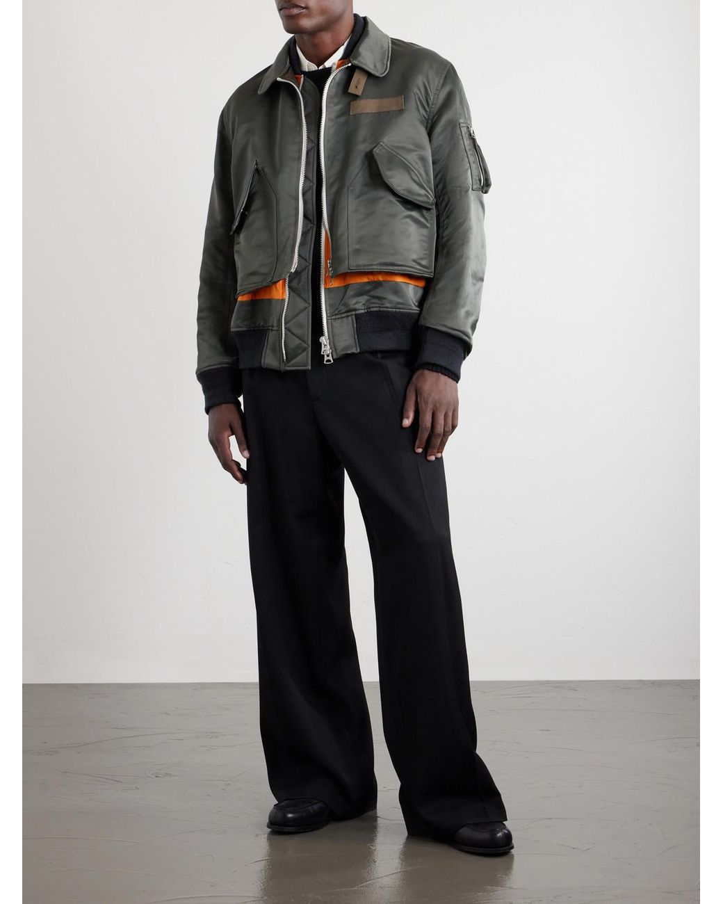 Sacai Gray Cotton-Blend Twill Blouson Jacket for men