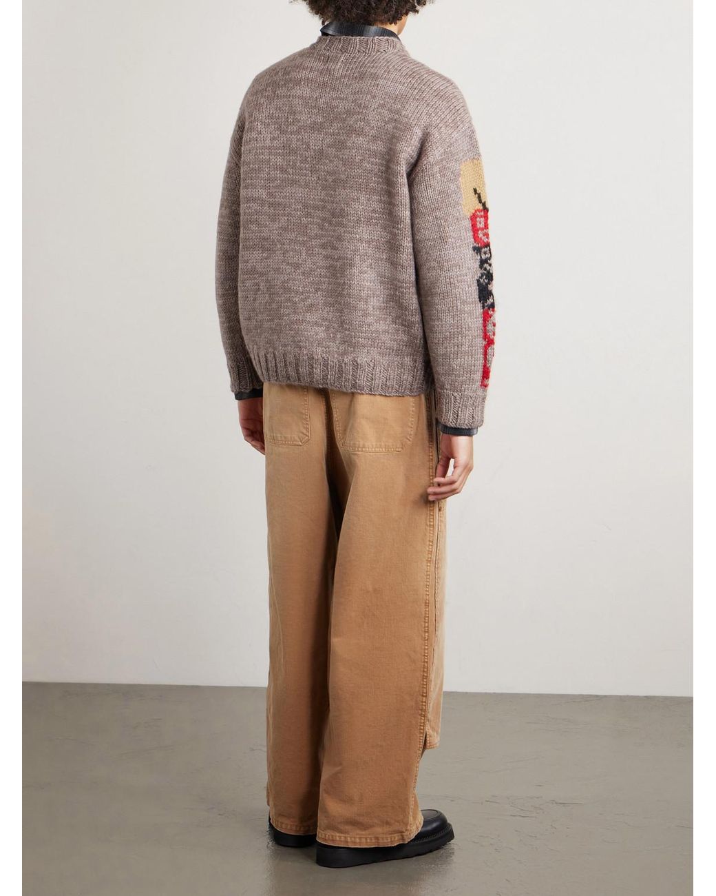 Kapital Gray Peckish Totem Pole Intarsia Wool Sweater for men