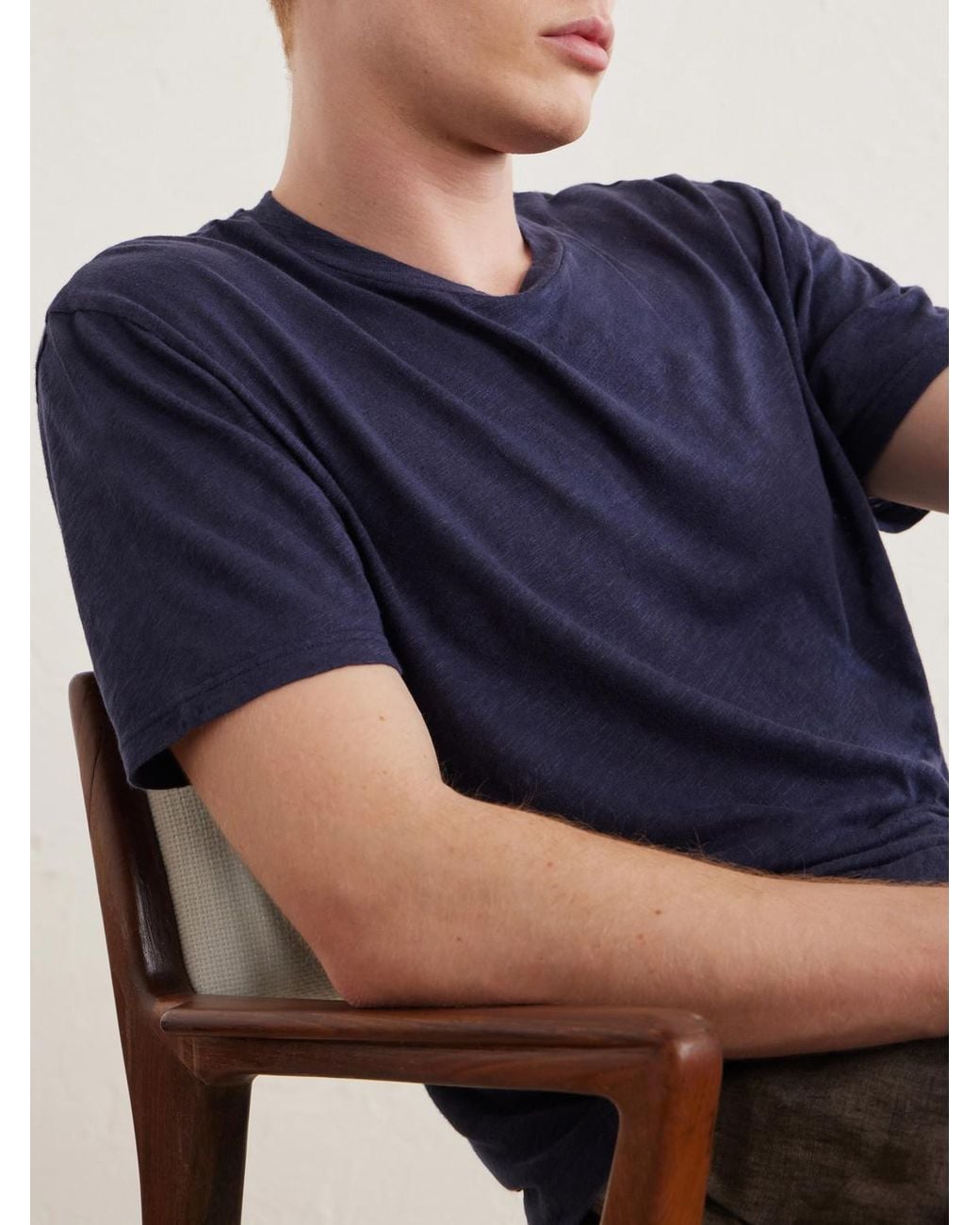 Sunspel Blue Cotton And Linen-Blend T-Shirt for men