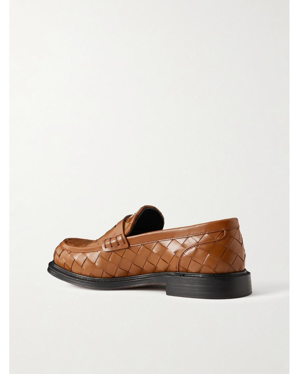 Bottega Veneta Brown James Woven Leather Penny Loafers for men