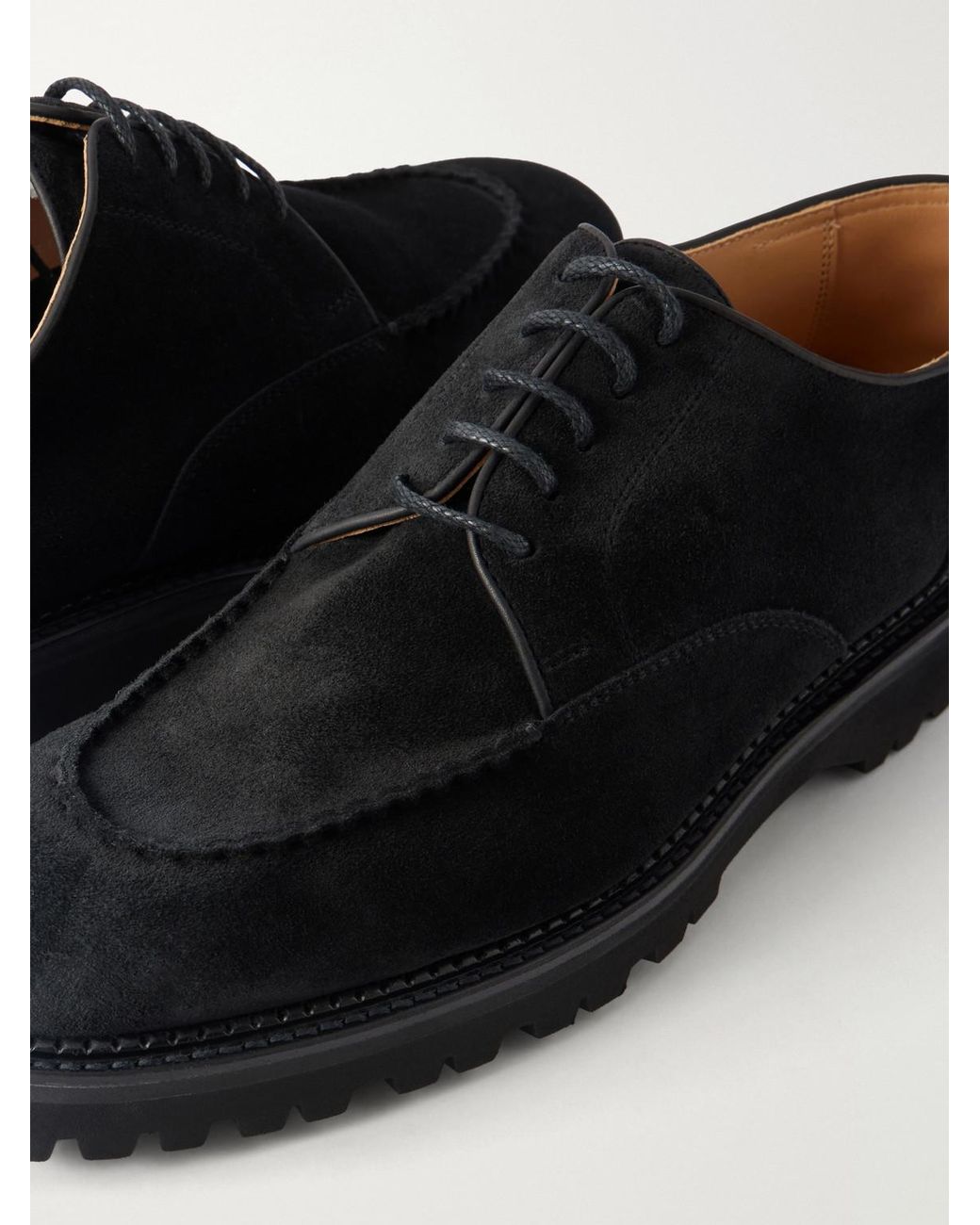 John Lobb Black Land Suede Derby Shoes for men