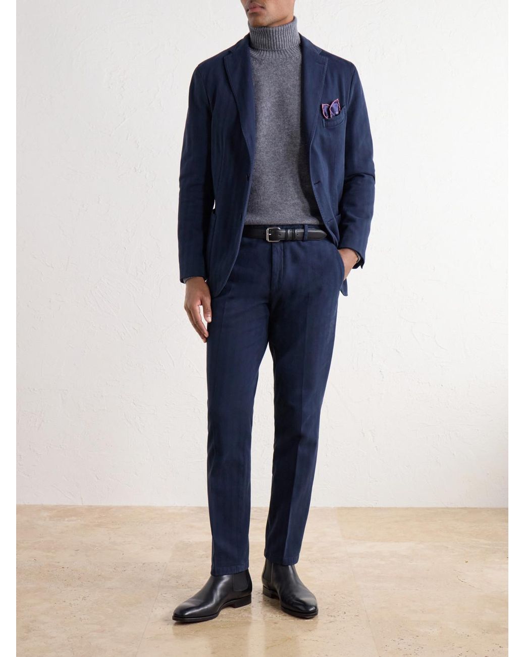 Boglioli Blue Herringbone Cotton And Cashmere-Blend Twill Suit Jacket for men