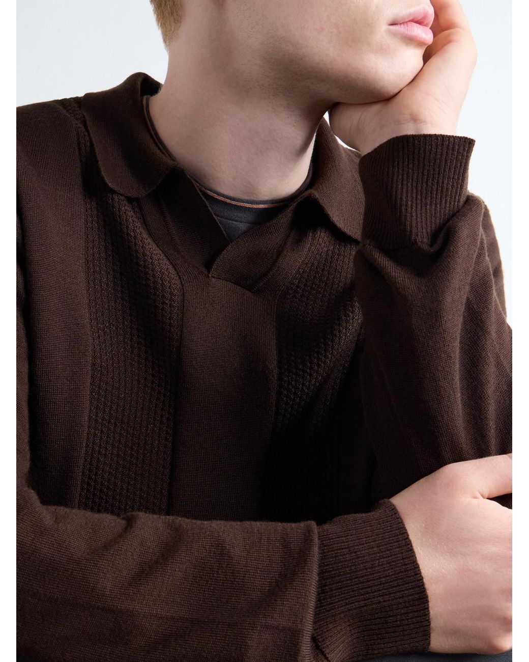 Altea Brown Virgin Wool Polo Sweater for men