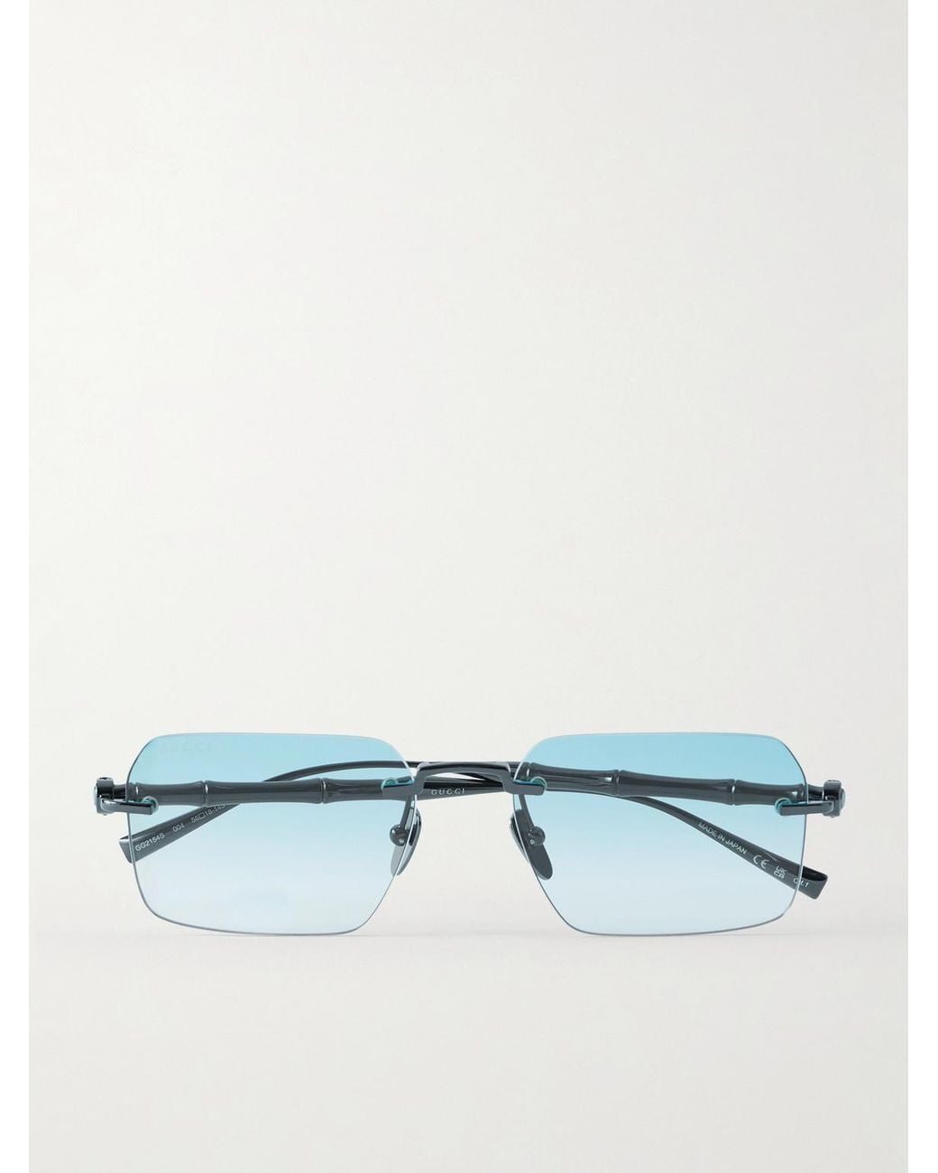 Gucci Blue Bamboo Square-Frame Gunmetal-Tone Sunglasses for men