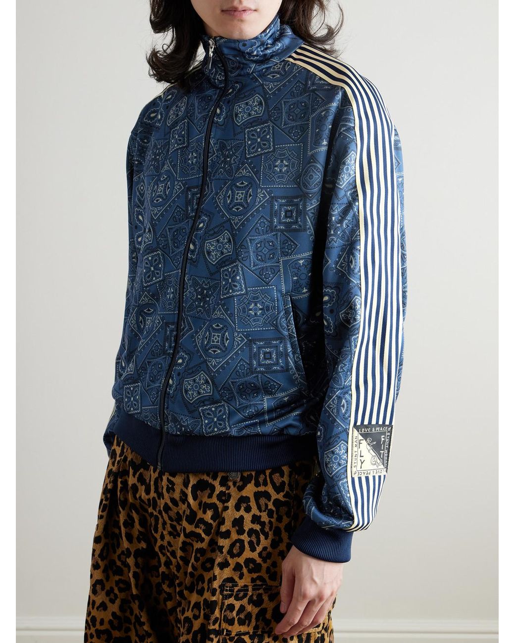 Kapital Blue Cookie Bandana-print Striped Shell Track Jacket for men