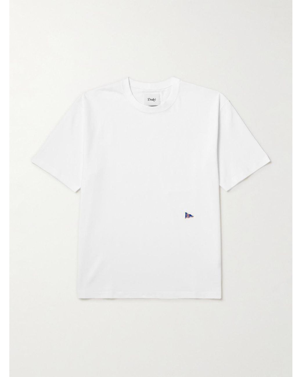 Drake's White Him Hiking Logo-Embroidered Cotton-Jersey T-Shirt for men