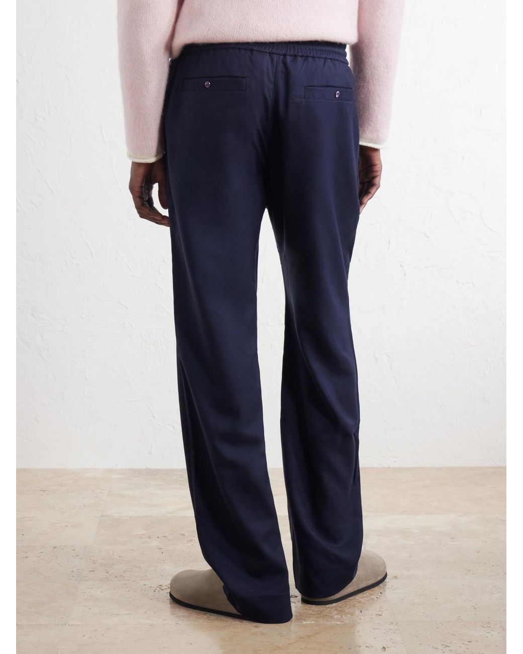 God's True Cashmere Blue Straight-Leg Cashmere-Twill Drawstring Trousers for men