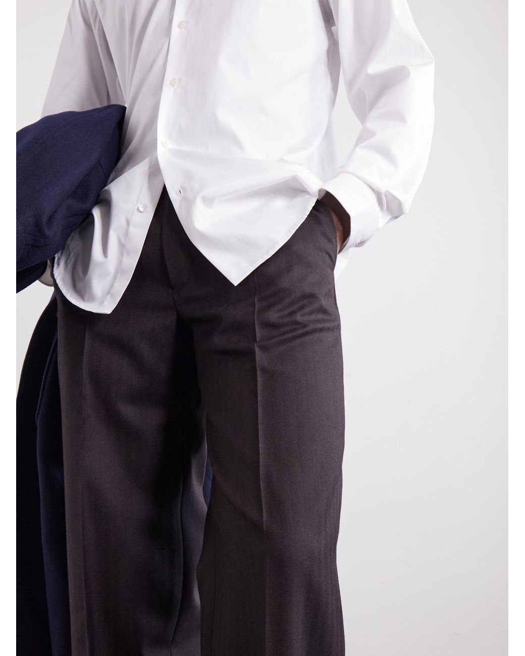 Dries Van Noten Black Panvel Straight-Leg Herringbone Wool Trousers for men