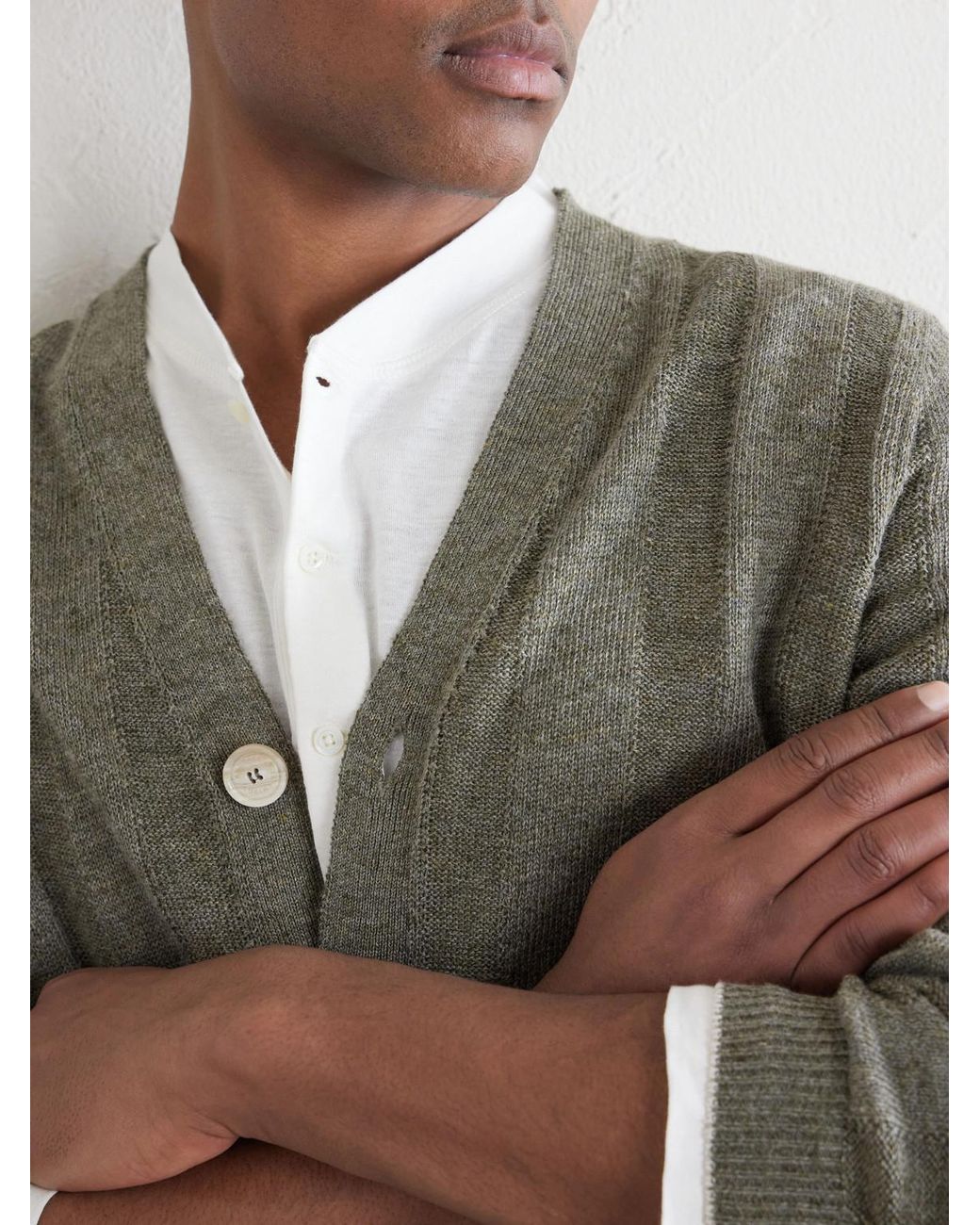 Brunello Cucinelli White Linen And Cotton-Blend Henley T-Shirt for men