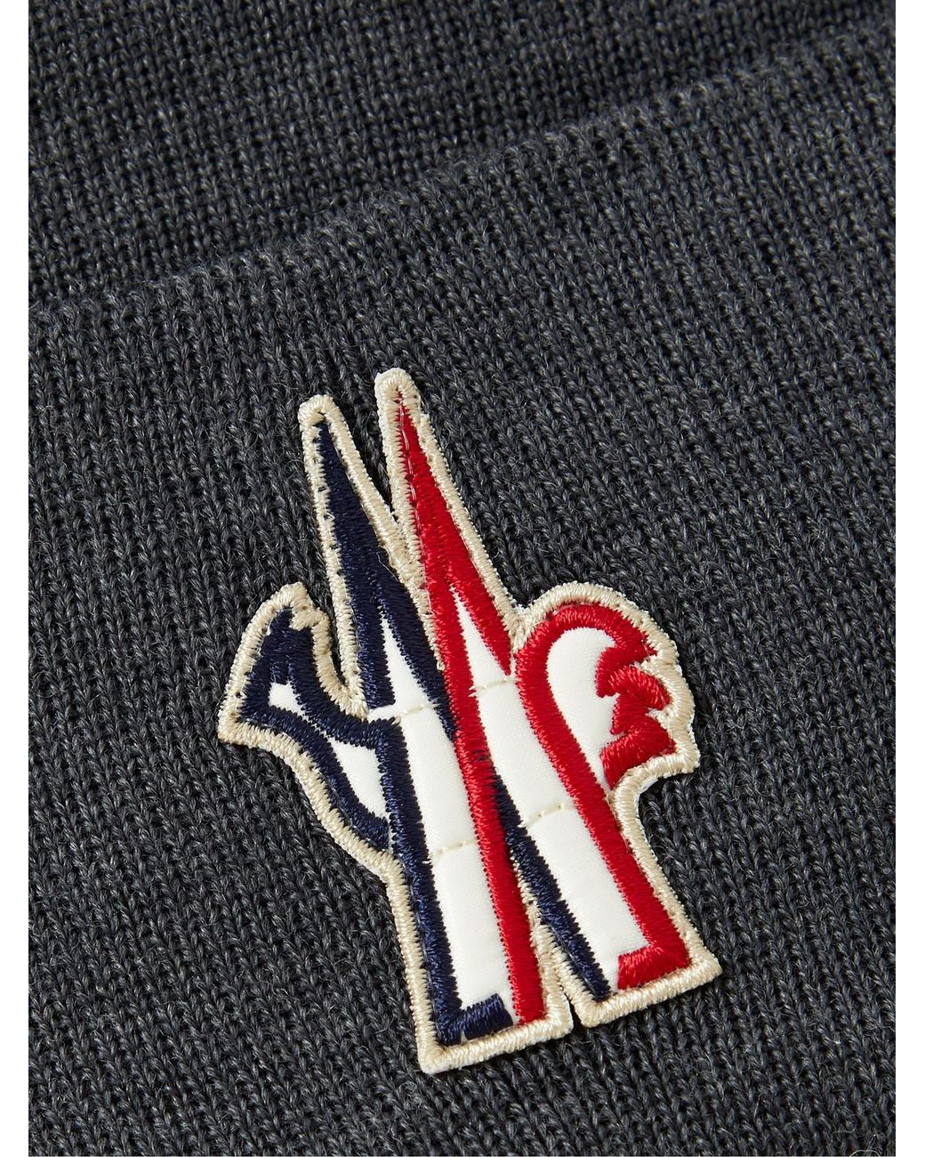 Moncler Gray Logo-Appliquéd Virgin Wool Beanie for men