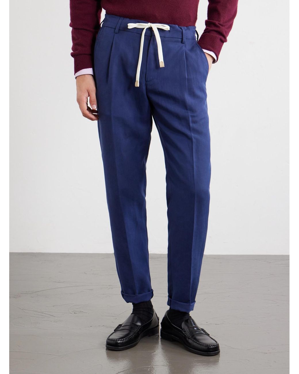 Eleventy Blue Straight-Leg Lyocell And Linen-Blend Trousers for men