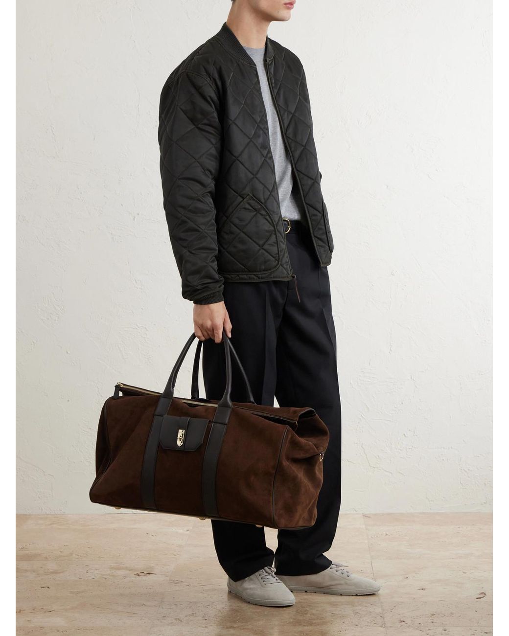 Canali Brown Leather-Trimmed Suede Tote for men