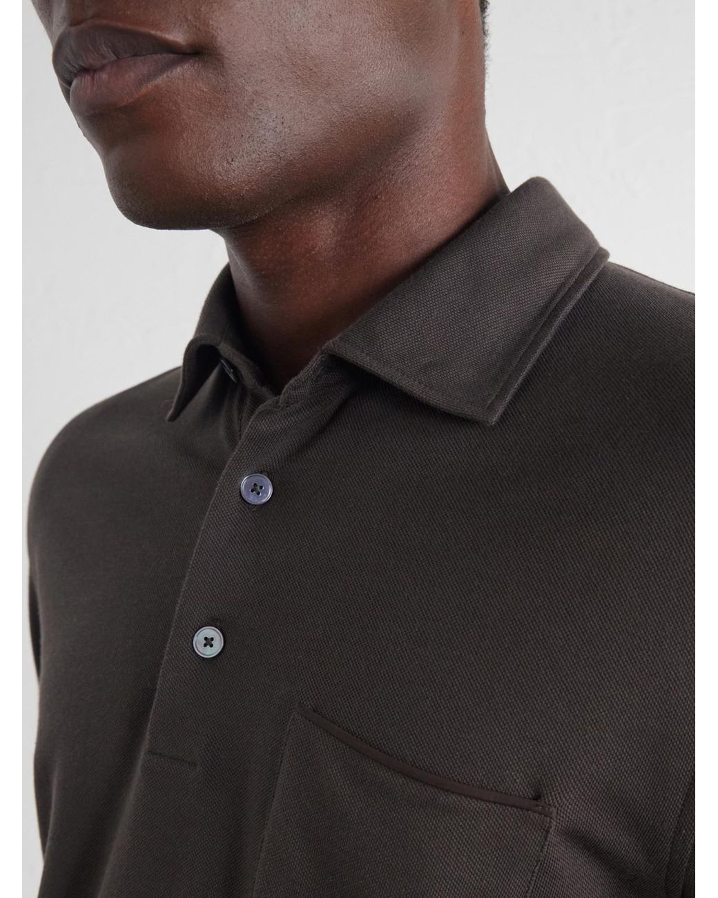Zegna Black Leather-Trimmed Cotton-Piqué Polo Shirt for men