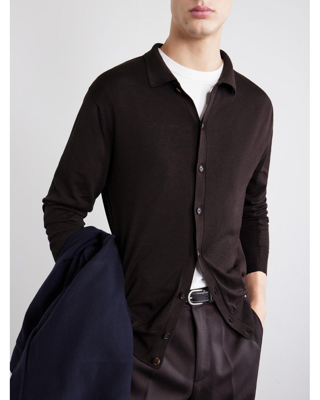 Caruso Black Silk And Cotton-Blend Cardigan for men