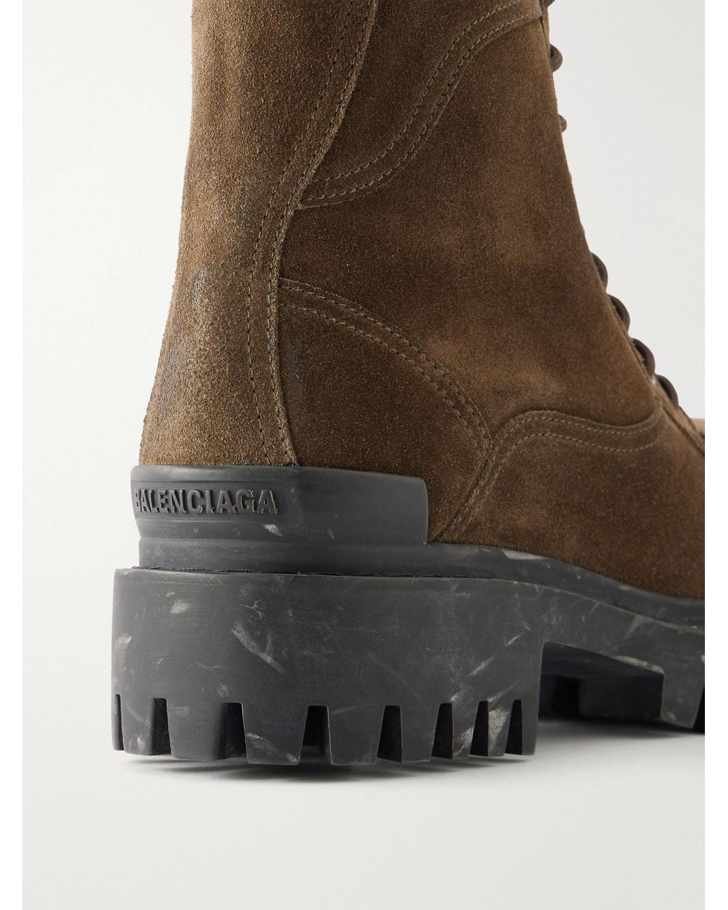 Balenciaga Brown Combat Strike Waxed Suede Lace-up Boots for men
