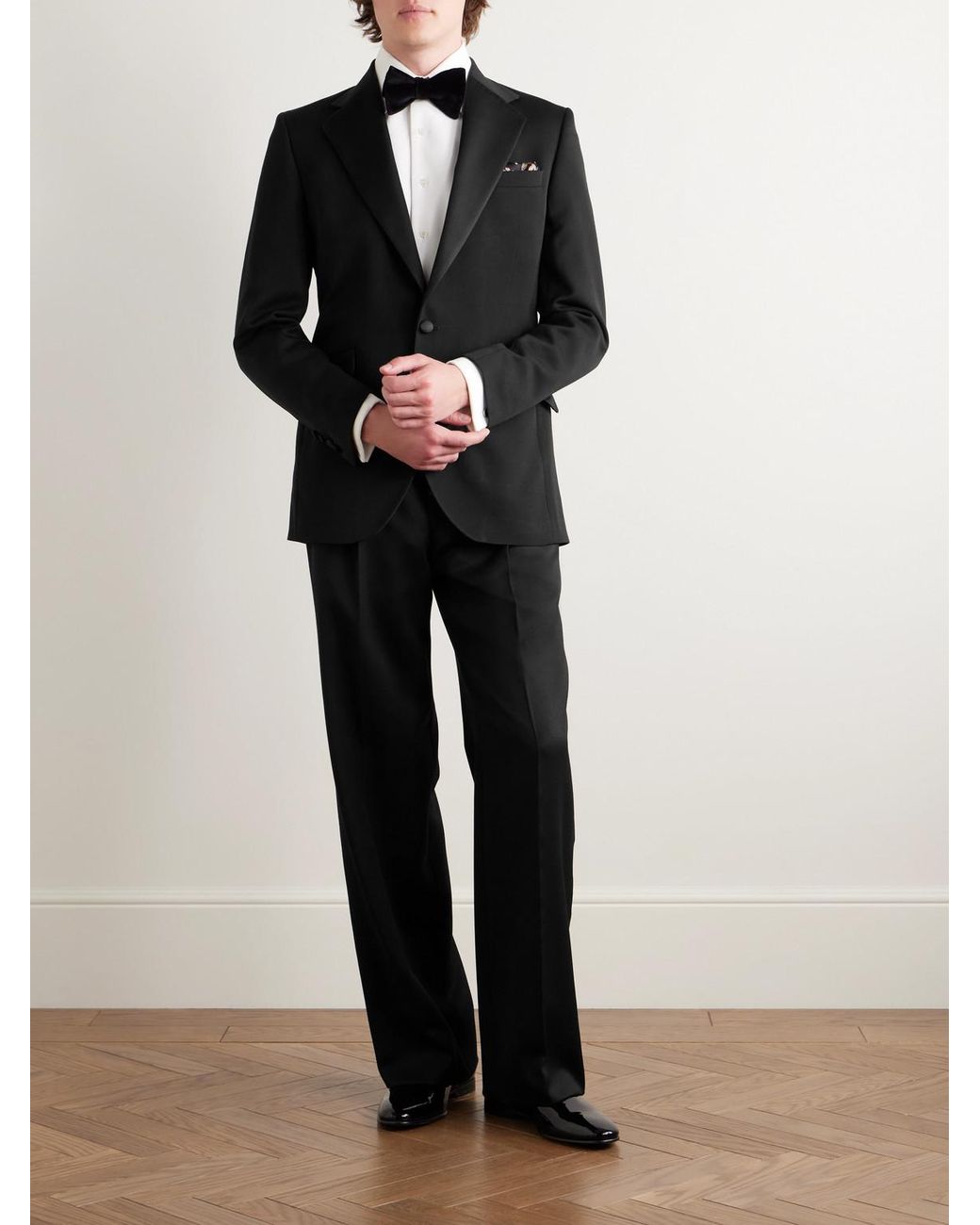 Favourbrook Black Tommy Straight-Leg Grosgrain-Trimmed Pleated Wool Tuxedo Trousers for men