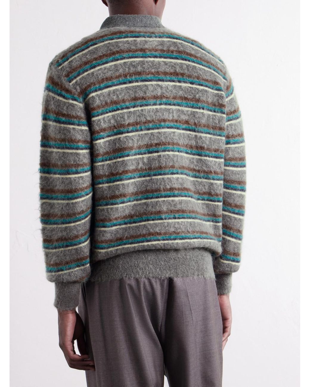Ssstein Gray Striped Brushed-Knit Polo Shirt for men