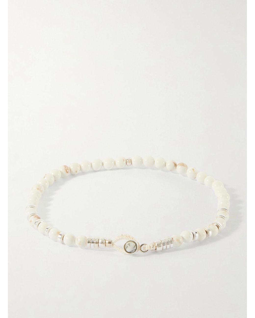 Mikia Natural Circle 4 Sterling, Magnesite And Hematite Beaded Bracelet for men
