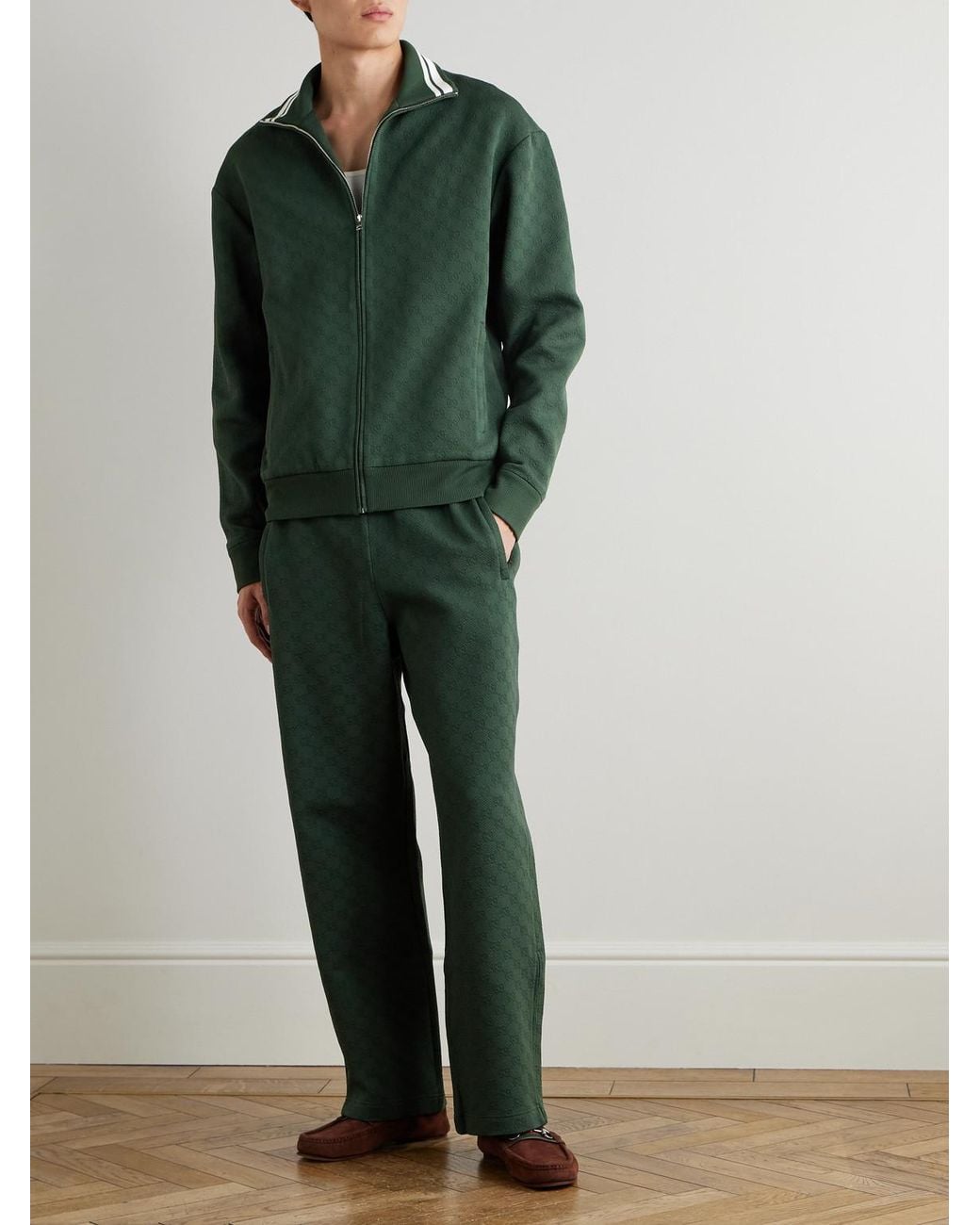 Gucci Green Logo-Jacquard Tech-Jersey Track Jacket for men