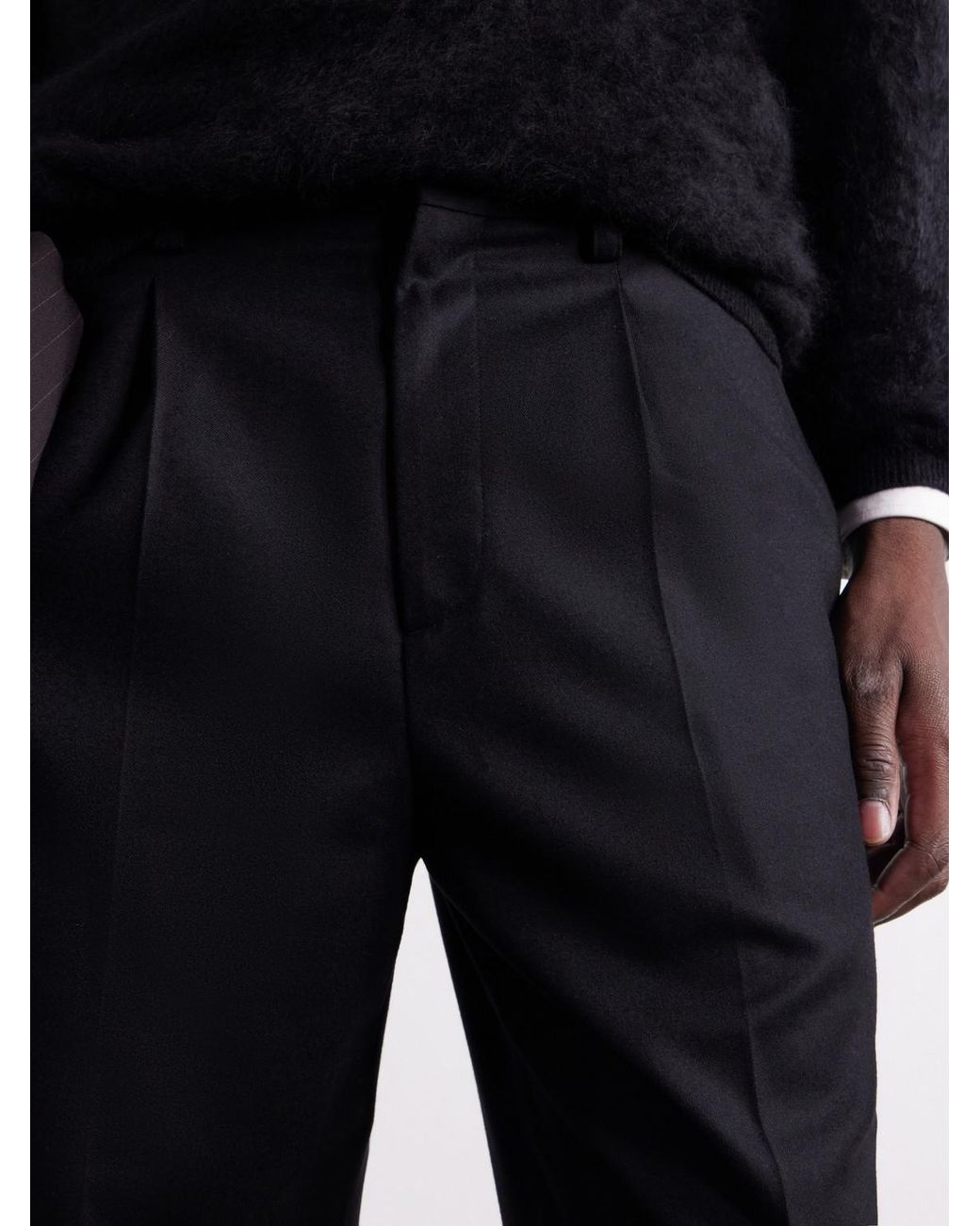 Ssstein Blue Straight-Leg Pleated Wool-Blend Flannel Trousers for men