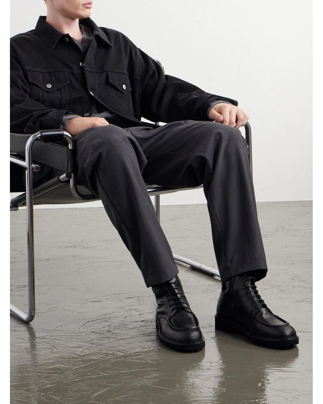Common Projects Black Piuma Leather Lace-Up Boots for men