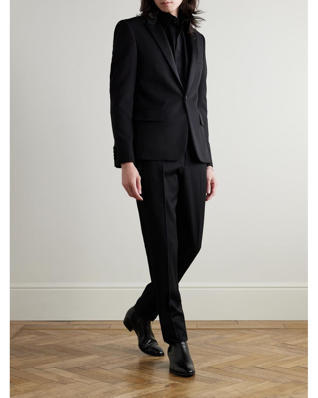 Saint Laurent Black Slim-Fit Satin-Trimmed Wool Blazer for men