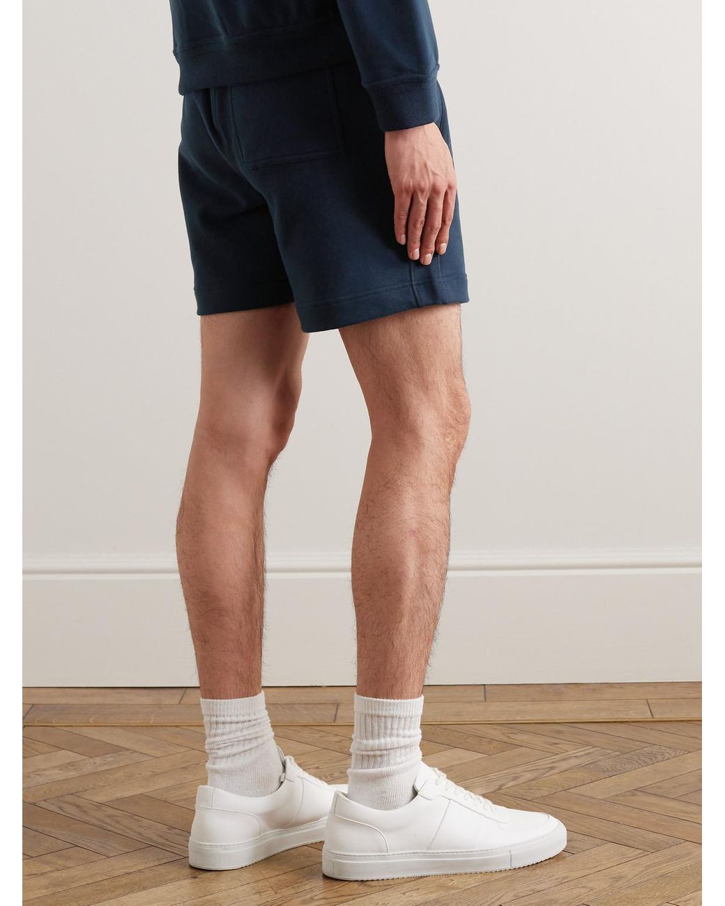 Mr P. Blue Straight-Leg Cotton-Jersey Drawstring Shorts for men