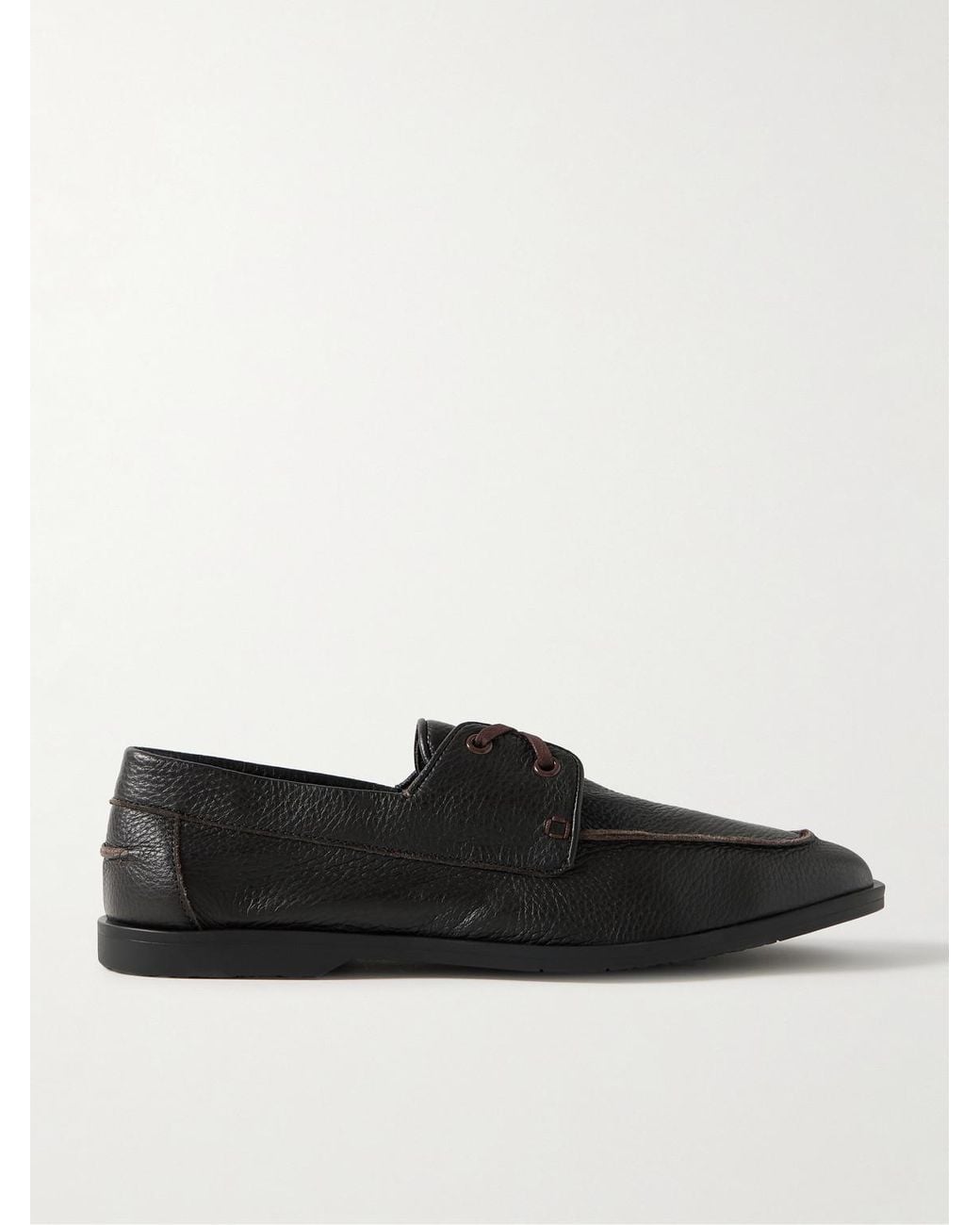 George Cleverley Black Devon Full-Grain Deerskin Boat Shoes for men