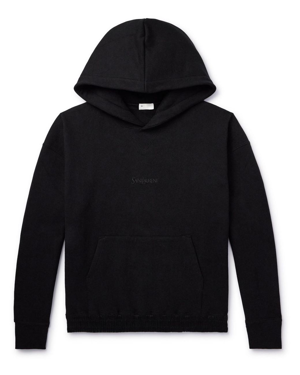 Saint Laurent Logo embroidered Cotton jersey Hoodie in Blue for