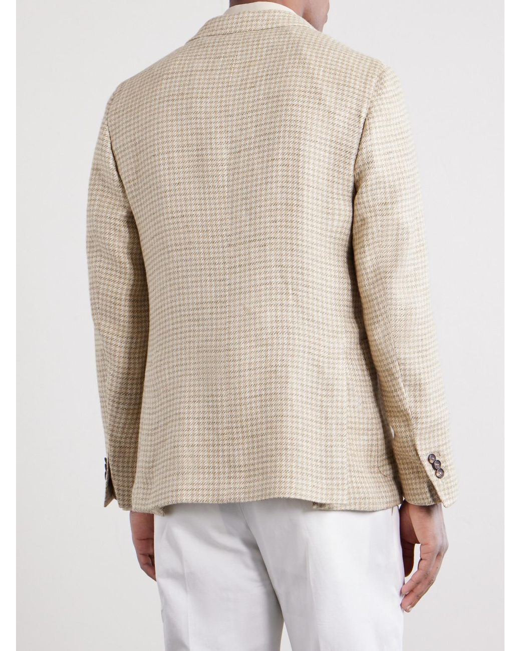 Slowear Natural Houndstooth Linen And Silk-Blend Blazer for men