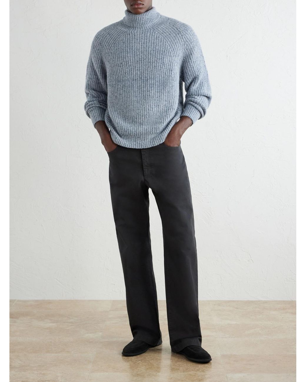 Inis Meáin Blue Boatbuilder Ribbed Cashmere Sweater for men