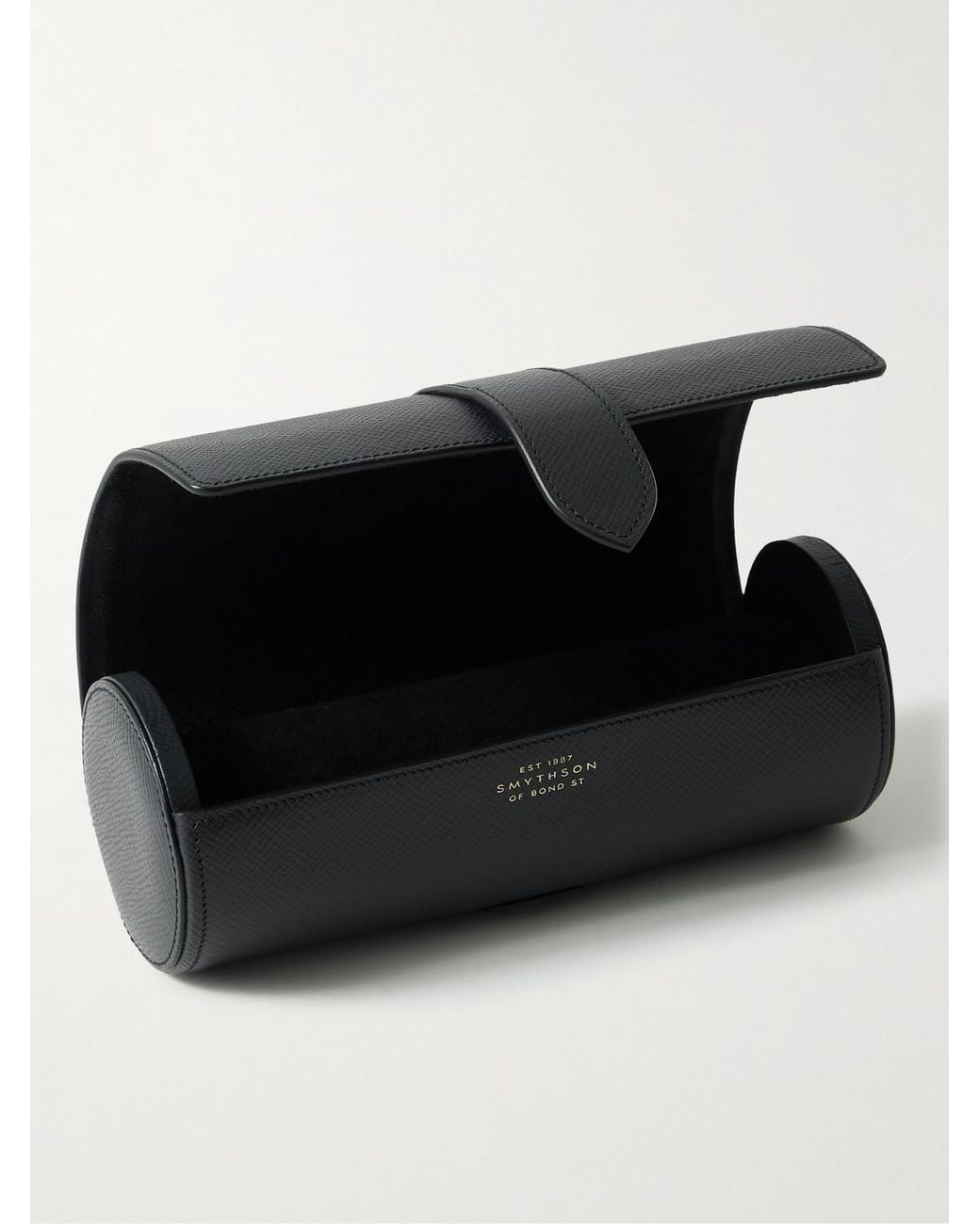 Smythson Black Panama Cross-Grain Leather Watch Roll for men