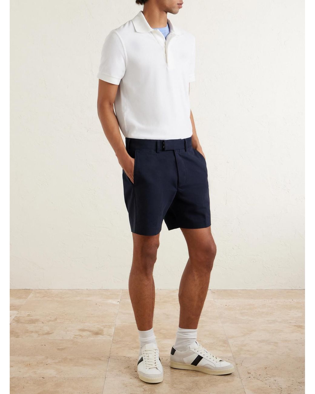 Tom Ford Blue Straight-leg Brushed Cotton-drill Shorts for men