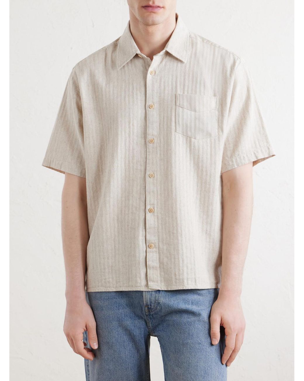 Oliver Spencer White Palermo Striped Cotton And Linen-Blend Shirt for men