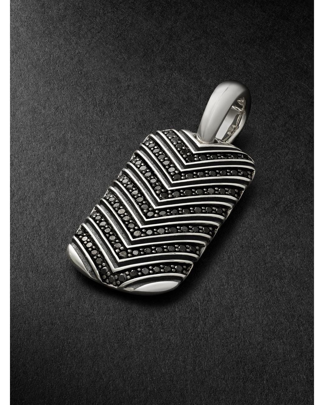 David Yurman Black Chevron Tag Sterling Silver Diamond Pendant for men