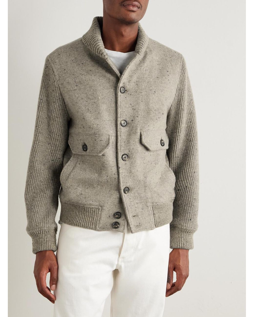 Eleventy Natural Shawl-collar Wool And Cashmere-blend Bomber Jacket for men