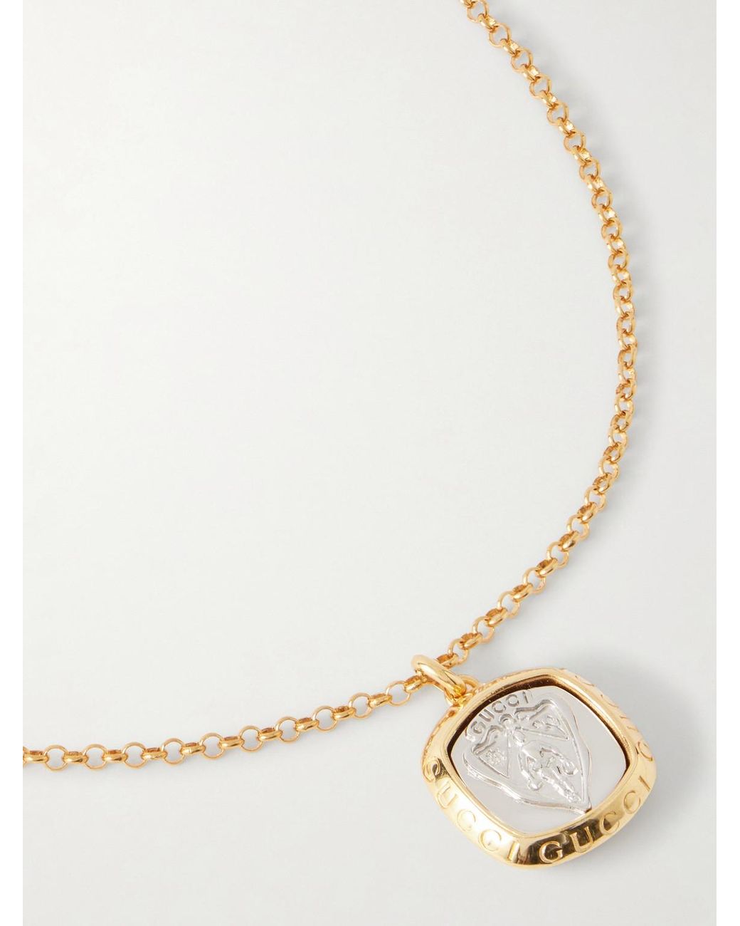 Gucci White Crest- And-Tone Pendant Necklace for men