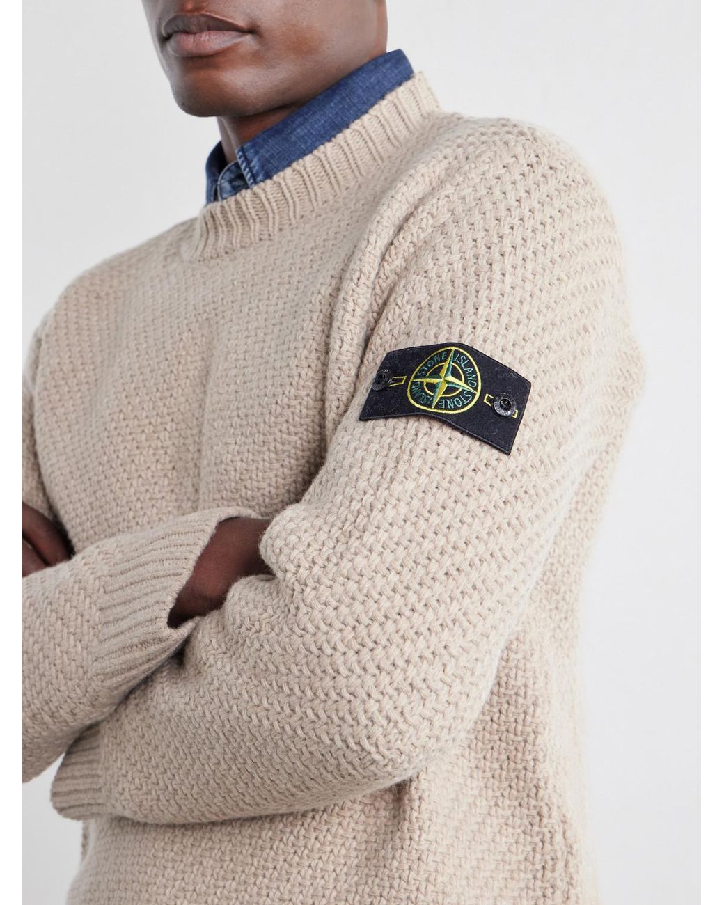 Stone Island Natural Basket-Stitch Wool-Blend Sweater for men