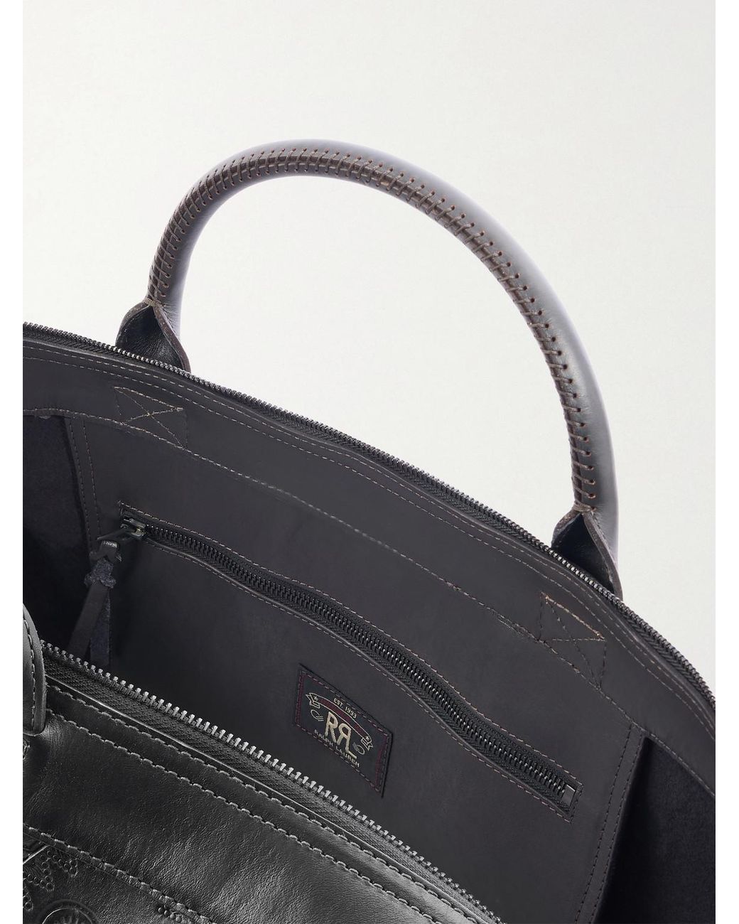 Engraved Leather Weekend Bag di RRL in Black da Uomo